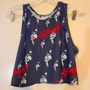 *Ed Hardy Women's Large Gray Skull Knife Tank Top Size Large